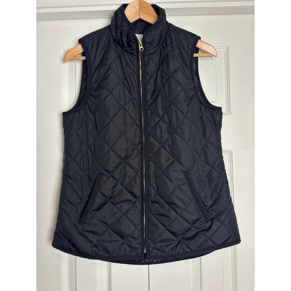 Old Navy Womens Black Quilted Puffer Vest Size M Full Zip Sleeveless Jacket